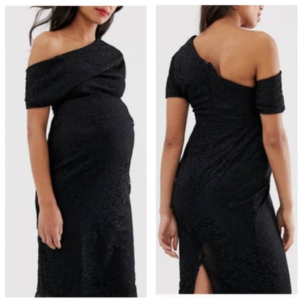 ASOS Maternity Black Lace Off Shoulder Dress 6